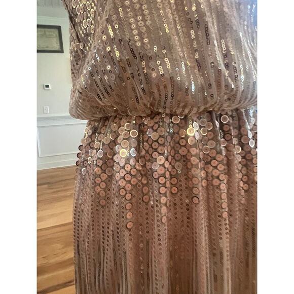 LITTLE MISTRESS NWT ROSE GOLD HAND SEWN SEQUINED GOWN WOMENS SIZE 6 - Picture 6 of 14